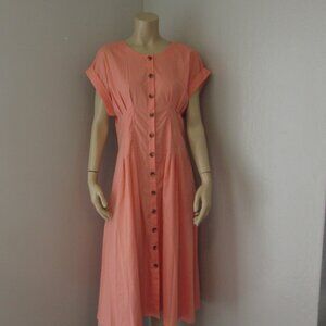 CALVIN KLEIN Coral Color NWT Short Cap Sleeve 12 Front Button Closure Dress